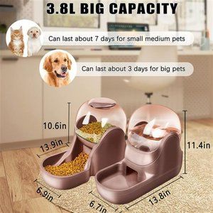 2 Pack Automatic Cat & Dog Feeders- Water Bowl Dispense Food and Water 1 Gallon